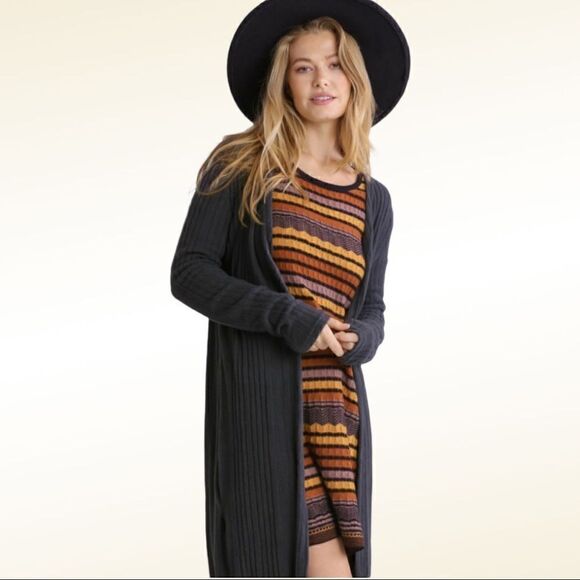 Umgee Ribbed Knit Duster Cardigan Sweater NWT - Picture 2 of 4